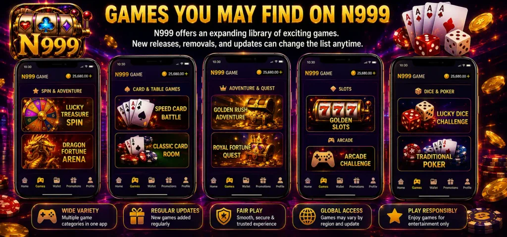 N999 Game mobile app interface